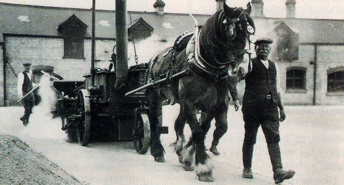 Resurfacing with the help of a horse and a coke fire mobile boiler.