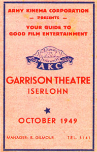 The front of a film guide for the Iserlohn Garrison Theatre in October 1949