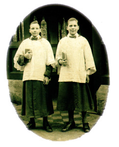 Reg Duggin (left) as a choirboy, with one of the brothers, in the 1920s.