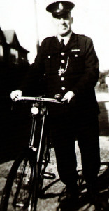 PC Samways, Susan’s Great Uncle George, outside the police house in West Moors in 1950.
