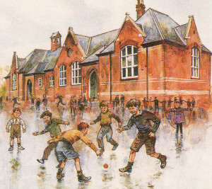 There can few boys or girls without a memory of the school playground and all the activities enjoyed during the break from lessons. For the boys, football was - and still remains - the most popular activity, even on surface so cruel to soft skin. This lovely illustration is one of many by John Paley in the new book A Countryman’s Year (David and Charles, £18.99), who, with author John Humphreys, takes the reader on an evocative season-by-season journey through moments in our lives that will soon become fading memories.