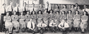 Introducing the Carillonaires Bell team of 1949- with the girls smart in matching gingham dresses and the chaps in collars and ties. Eileen is third from left.