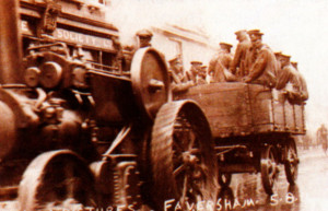 Haulage by traction engine for mobilisation in Preston Street, Faversham, Kent, in August 1914.