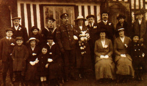 The Boxing Day wedding party at a farmhouse in Selling in 1918. The bride’s father is missing- in war as well as peace the cows had to be milked!