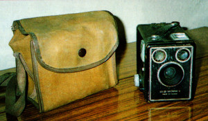 Irene Purslow’s faithful Box Browenie camera and bag... purchased in 1953.