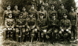 In this 1919 photograph of the 2nd and 3rd Platoons of‘A’ Company, 1st Volunteer Battalion, Isle of Wight Regiment,John Hudson is third from the left, back row.