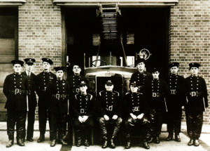 Welwyn Garden City’s Fire Brigade, of which Jean Bridge’s father was a member, in the 1930s.