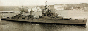HMS Superb in Valletta harbour, 1955