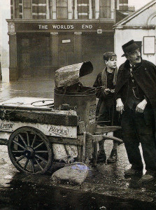 What to do with an ice-cream cart in winter—use it for roasting chestnuts, as this enterprising vendor decided to do on the streets of London.