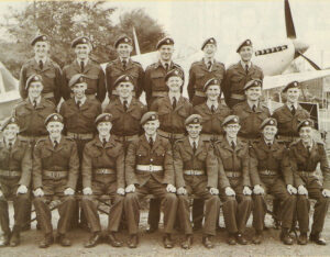 Occupants of Hut 183, RAF Hednesford, plus two drill instructors, in July 1952. The writer is in the middle row, third from left.