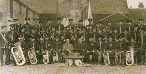 The Silver Band photographed outside the rehearsal room six months before Mr. Skinner’s grandfather (first on left, front row) died.