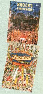 A nostalgic bonfire scene from a Brock’s Fireworks shop window poster.