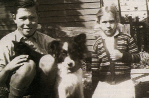June Griffin with her brother Raymond, dog Jim and cat Cinders. Raymond saved Jim's life after a fearful beating from strangers - but that's another story