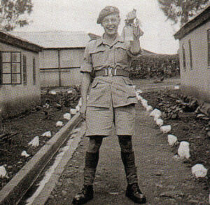 The author holding the office keys during his 'punishment' at GHQ, East Africa Command, in April 1950.