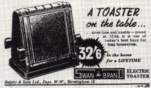An advertisement for a Swan Brand toaster from a Woman’s Weekly of many years ago.