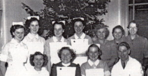 Christmas on the Bond Street maternity ward in 1952, with the writer standing second from left on the back row.