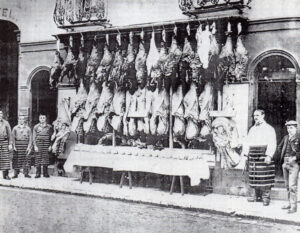 A Christmas display of the Hinton Farm Meat Supply of Princes Street, Yeovil.