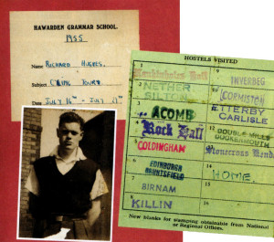 The front of Dick's journal with his stamped youth hostel card - and Dick himself