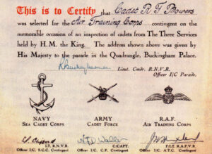 Roger's certificate to mark his selection as one of the ATC contingent