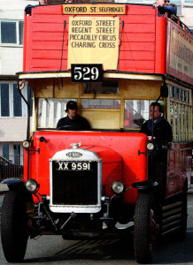 This bus dating from 1925 shows the type of open cab that Bob's father had to up with.