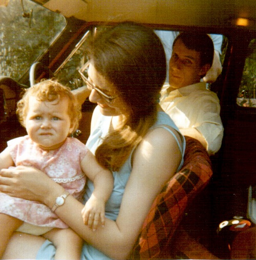 David with his wife and their eldest child in the Austin A40