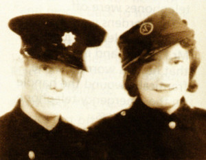 Bill and Minnie Somerville on their wedding day in their Fire Service uniforms.